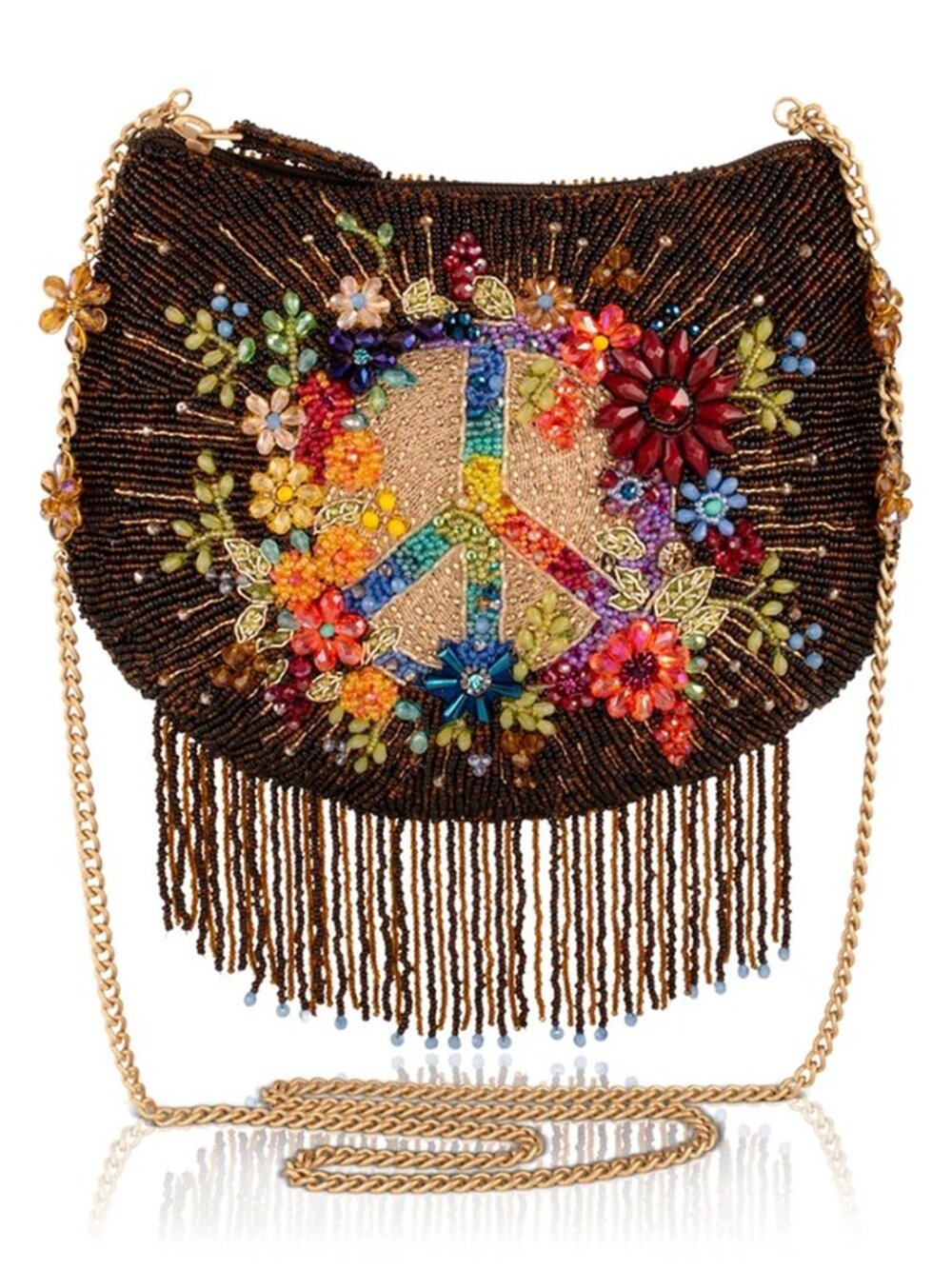 Mary Frances Peace & Light Crossbody Handbag Bag Floral Fringe Brown Purse NEW
